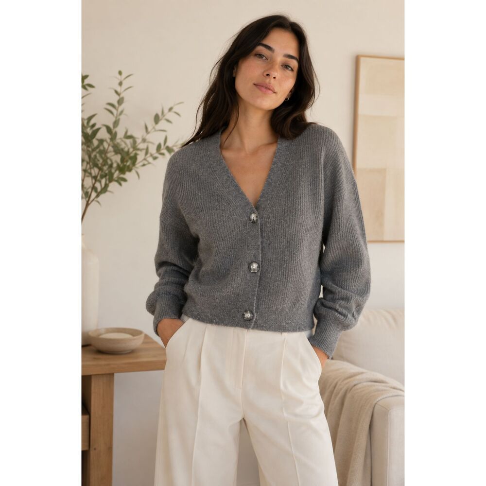 Quince Gray Alpaca Pullover Sweater Cardigan Top Women's Size Medium